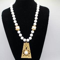 White (chalk Or Milk) Cabochons Plastic Necklace