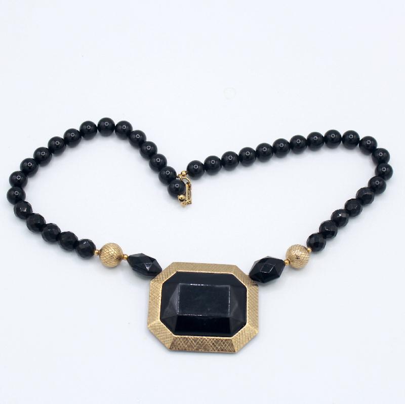 Front view of Black (jet) Emerald Cut Plastic Necklace