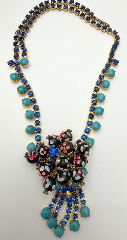 Front view of Blue Cabochons Spotted Necklace