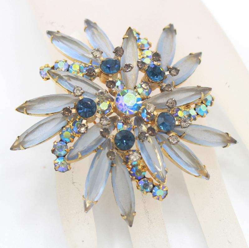 Front view of Blue Navettes Brooch