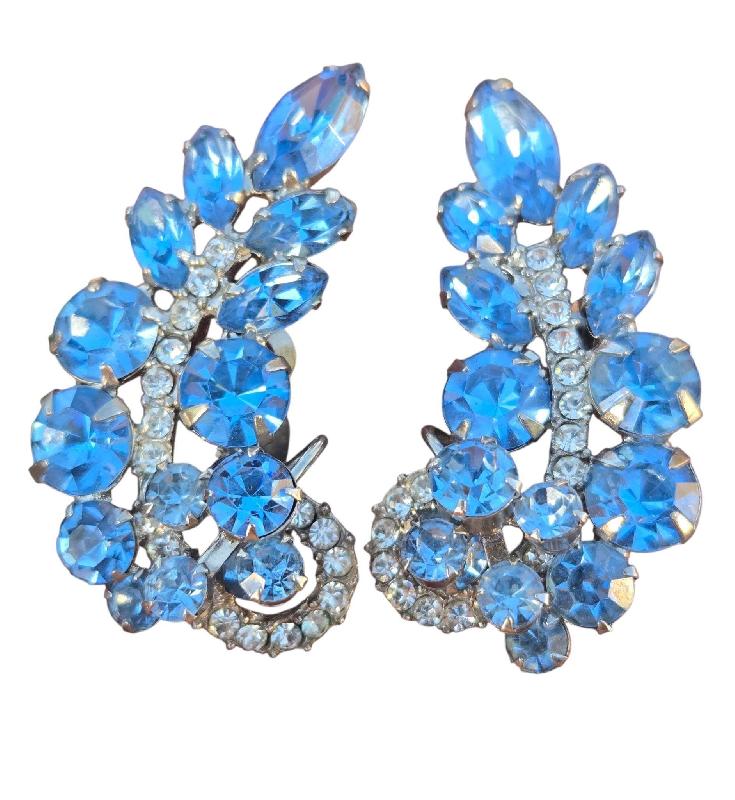Front view of Blue Navettes Earrings Clip