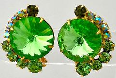 Green Chatons Only Rivoli/Margarita Earrings Clip