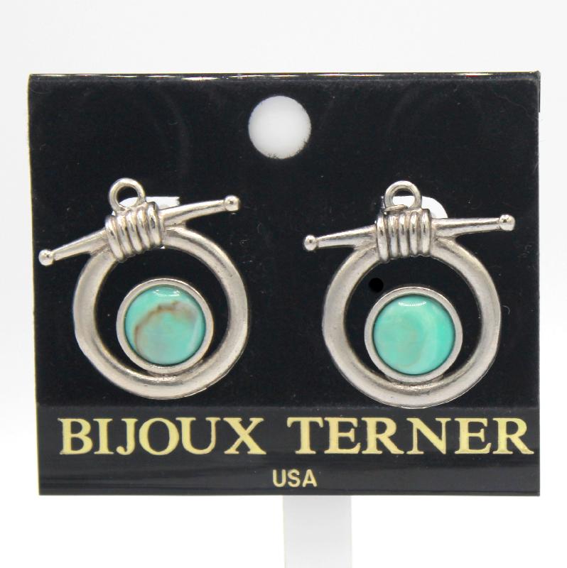 Front view of Turquoise Cabochons Earrings Clip