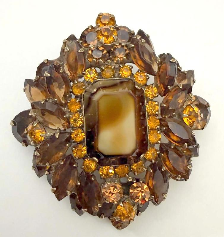 Front view of Topaz Emerald Cut Striped Pin Pendant