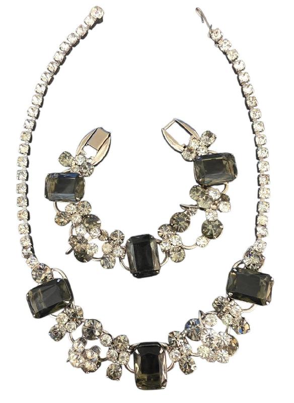 Front view of Gray (black Diamond) Emerald Cut Necklace