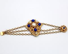 Blue Cabochons Pearl Bracelet Flat Push In