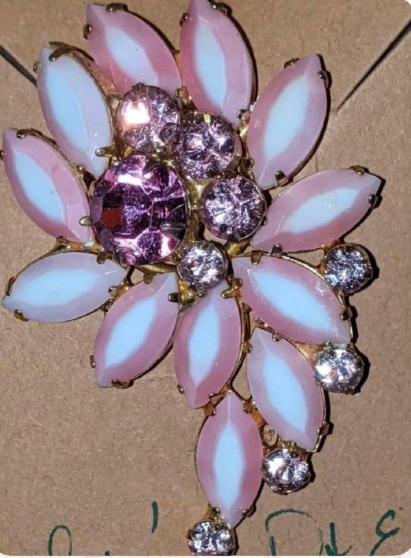 Front view of Pink Navettes Brooch