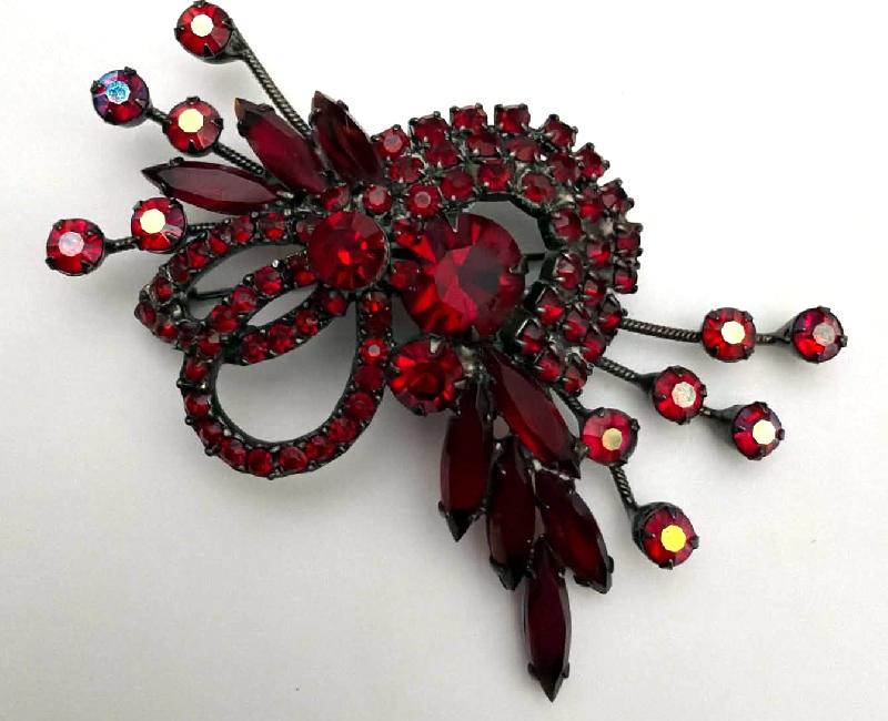 Front view of Red Navettes Brooch