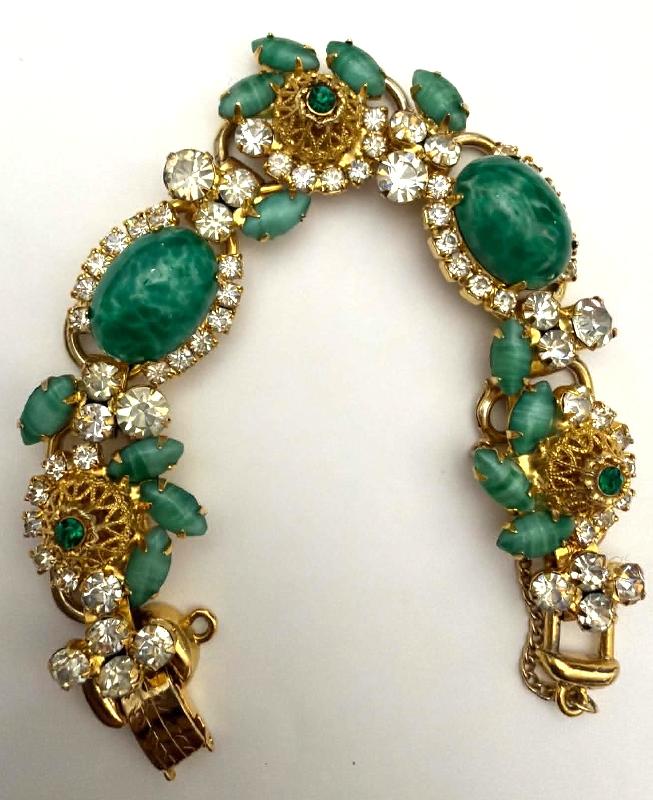 Front view of Green Cabochons Spotted Bracelet 5 Link