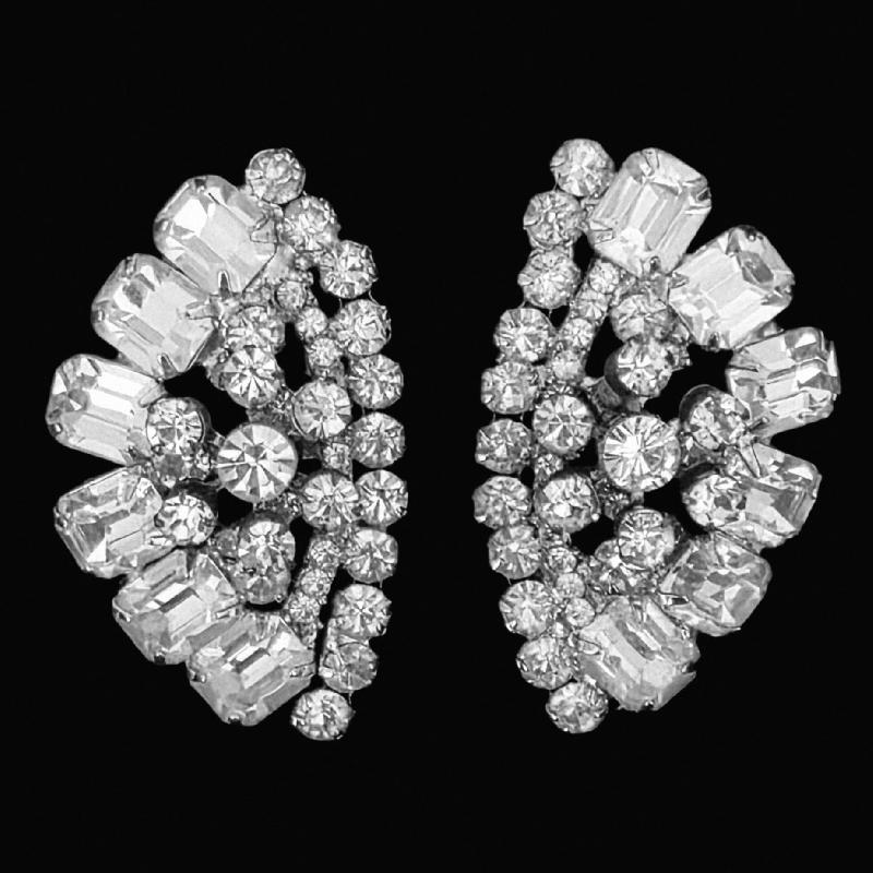 Front view of Clear Emerald Cut Earrings Clip