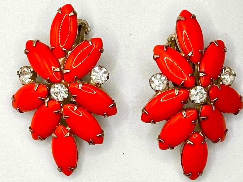 Front view of Orange Navettes Earrings Clip