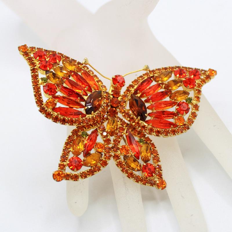 Front view of Orange Navettes Brooch