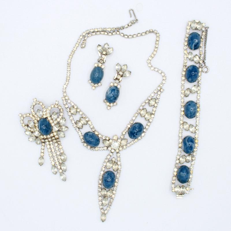 Front view of Blue Cabochons Plastic Earrings Clip
