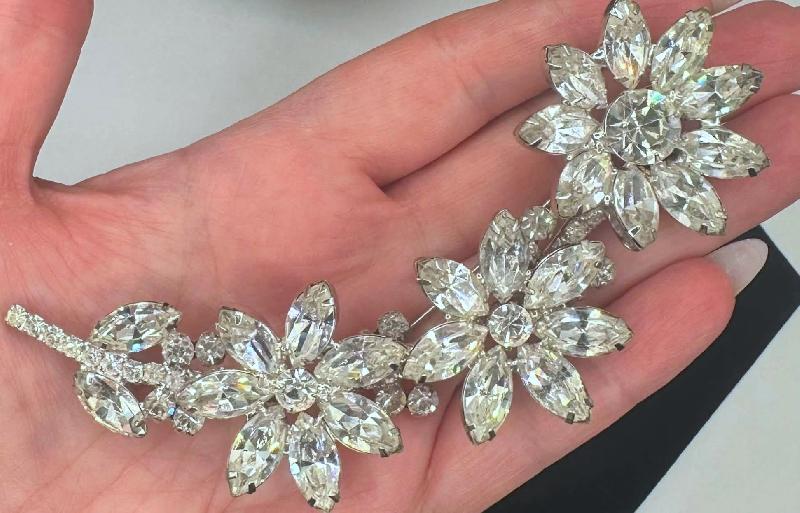 Front view of Clear Navettes Brooch