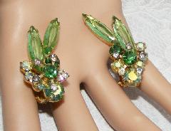 Green Navettes Earrings Clip