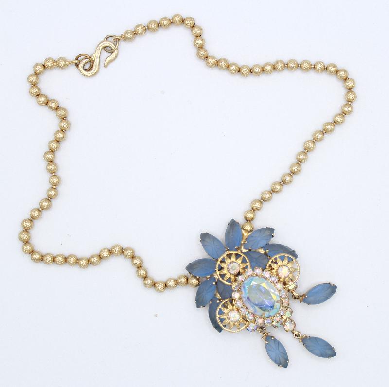 Front view of Blue Oval Frosted Necklace