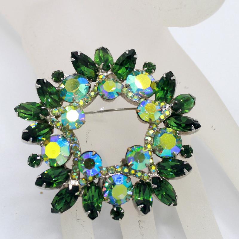 Front view of Green Navettes Brooch
