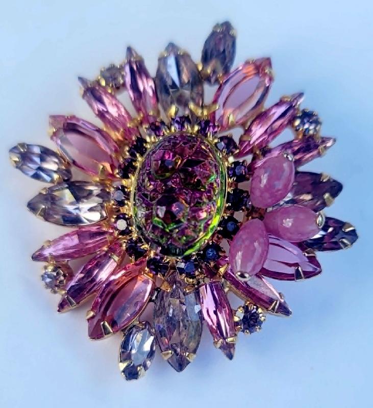 Front view of Multiple Colors Navettes Brooch