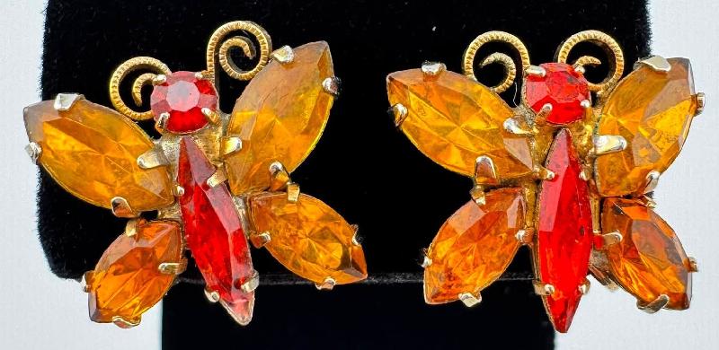 Front view of Orange Navettes Earrings Clip