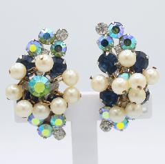 Blue Chatons Only Pearl Earrings Clip