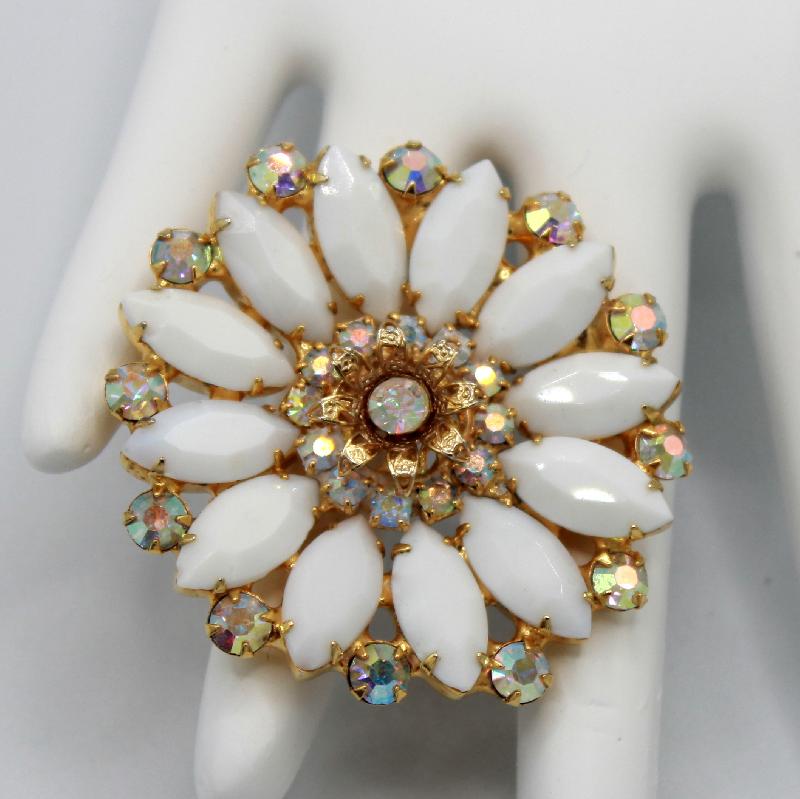 Front view of White(chalk Or Milk) Navettes Brooch