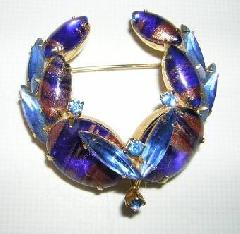Blue Cabochons Striped Brooch