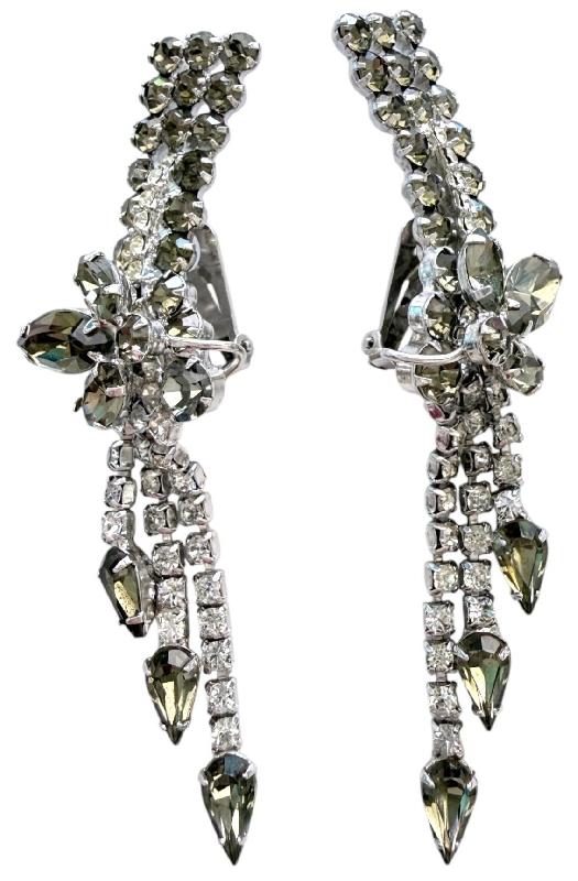 Front view of Gray(black Diamond) Pear Earrings Clip