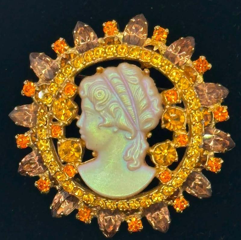 Front view of Orange Navettes Brooch