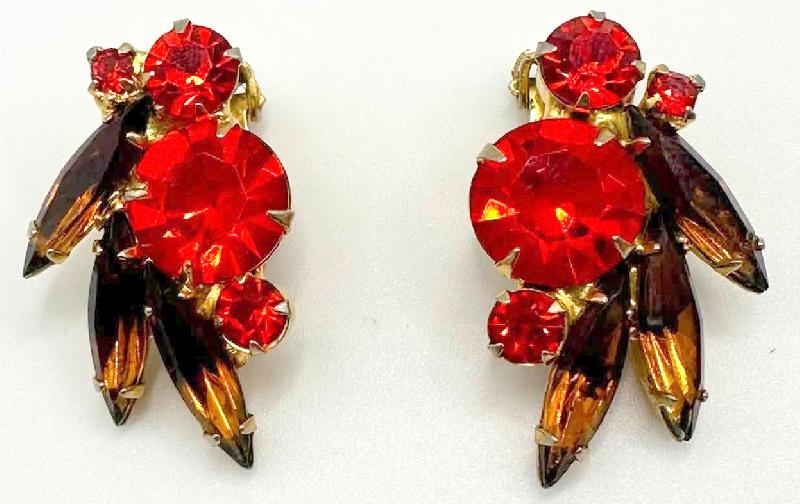 Front view of Orange Navettes Earrings Clip