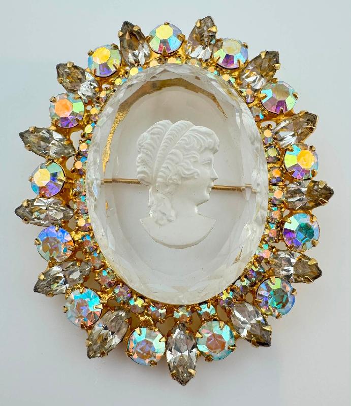 Front view of Clear Navettes Molded/Cut Brooch