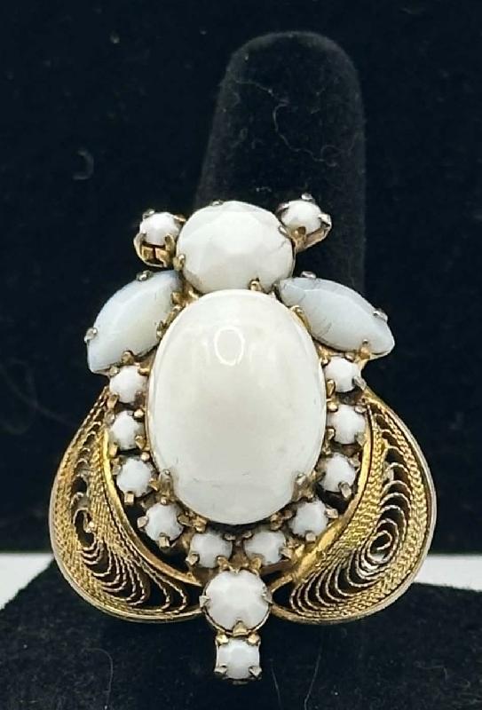 Front view of White(chalk Or Milk) Cabochons Rings