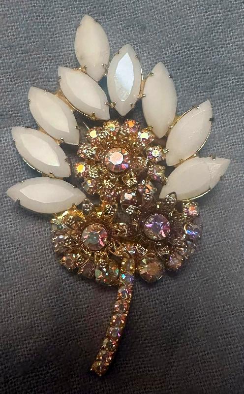 Front view of White(chalk Or Milk) Navettes Brooch