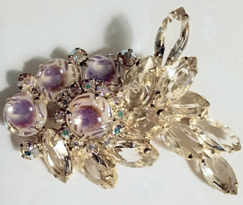 Front view of Clear Navettes Molded/Cut Brooch