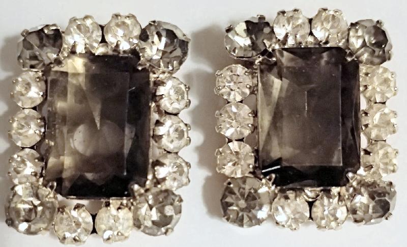 Front view of Gray(black Diamond) Emerald Cut Earrings Clip