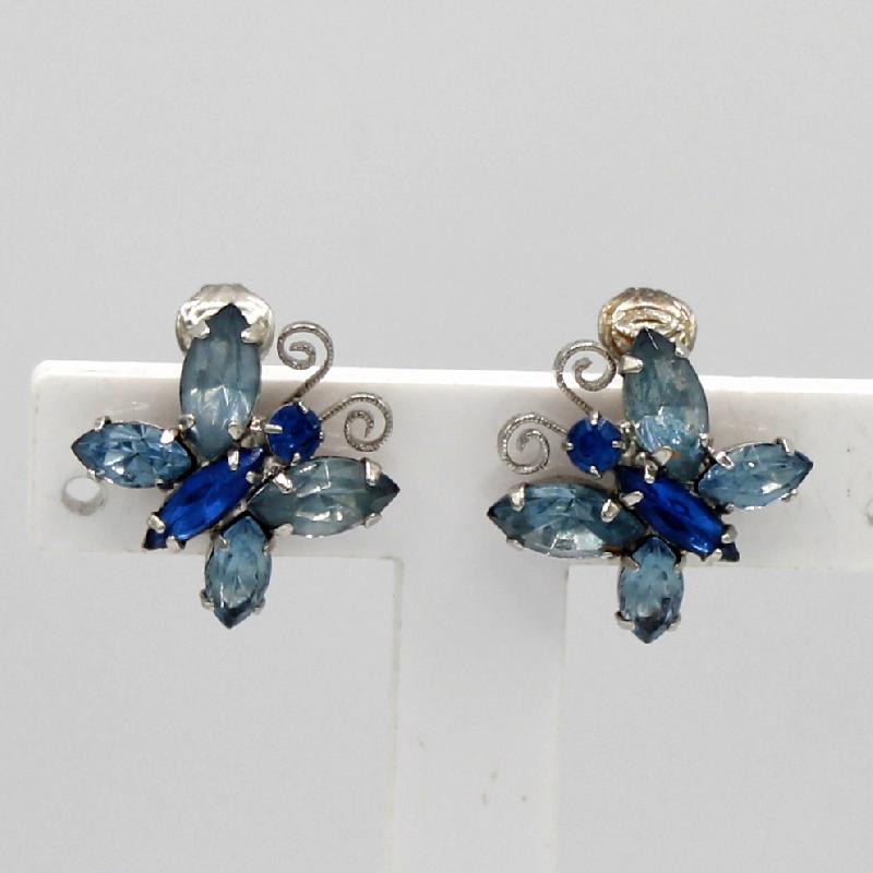 Front view of Blue Navettes Earrings Clip
