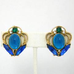Blue Cabochons Earrings Clip