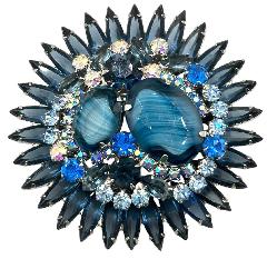 Blue Oval Striped Brooch