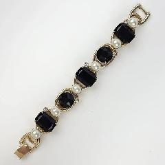 Black(jet) Emerald Cut Pearl Bracelet 5 Link