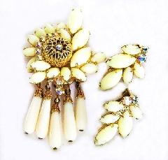 White (chalk Or Milk) Navettes Earrings Clip