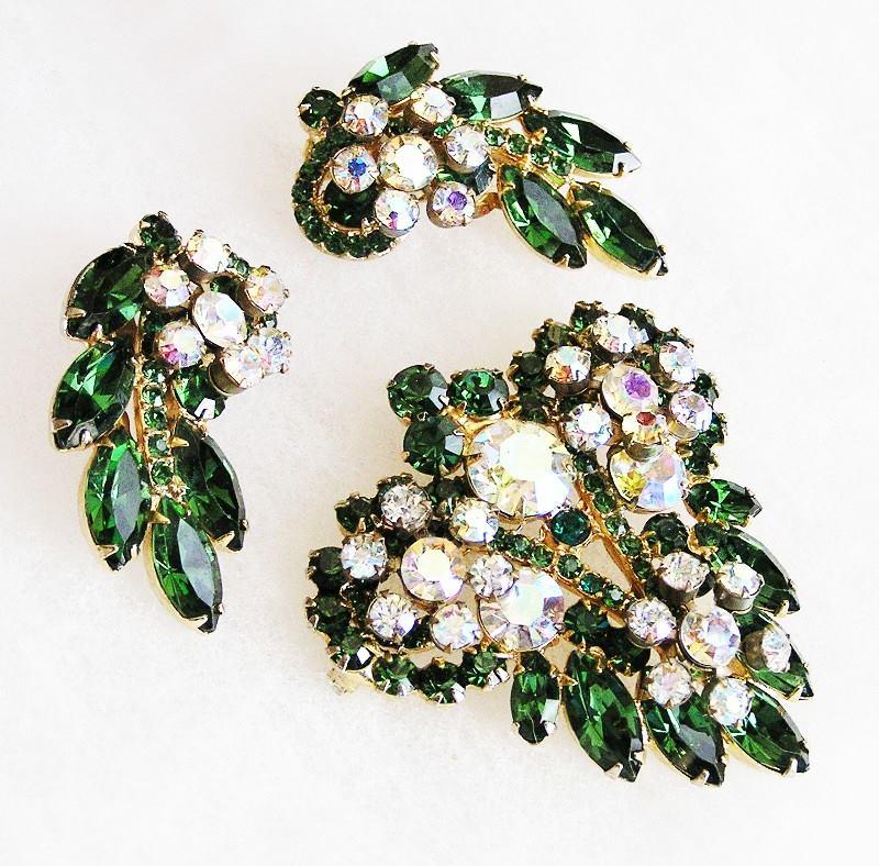 Front view of Green Navettes Brooch