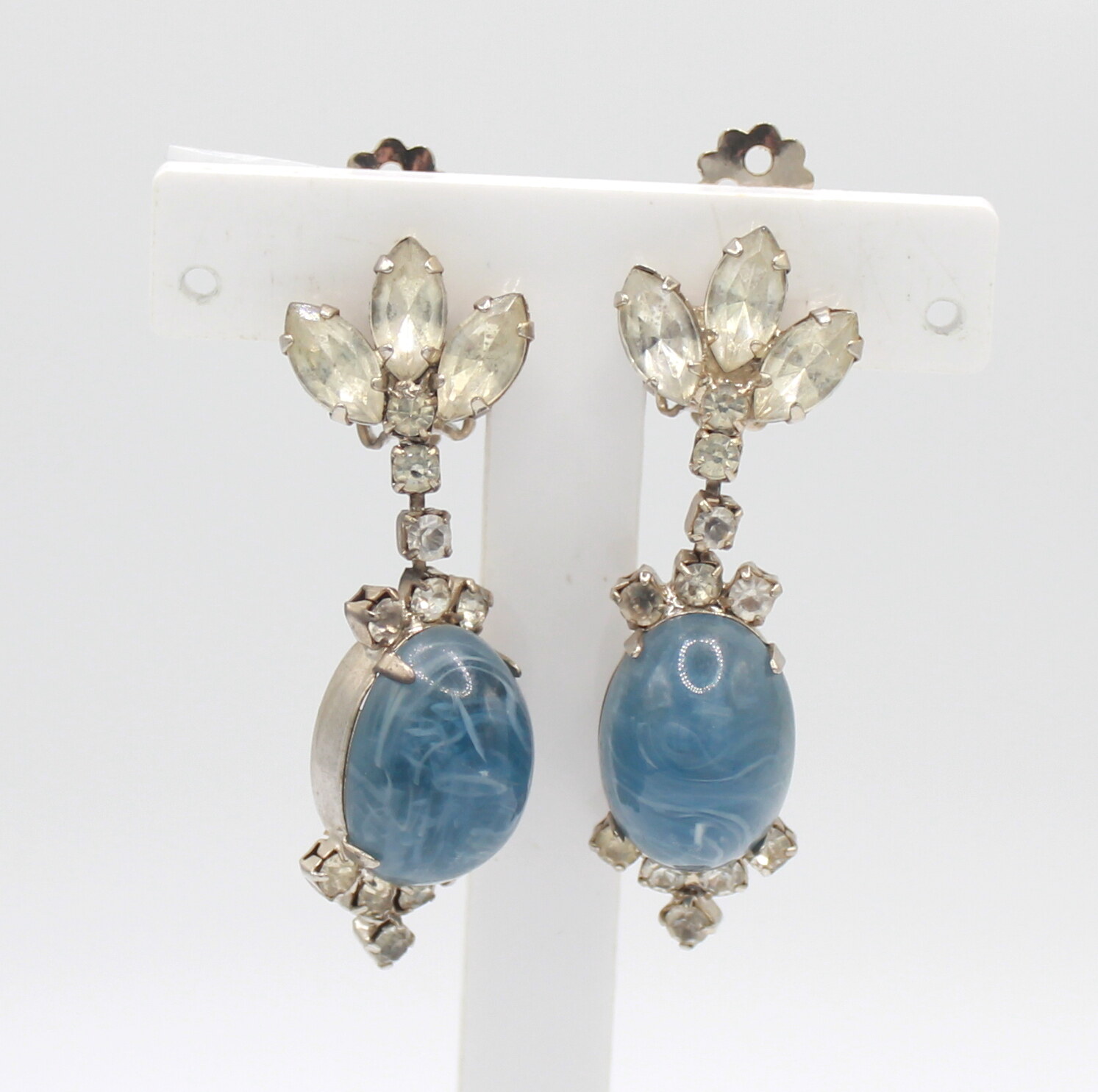 Front view of Blue Cabochons Plastic Earrings Clip