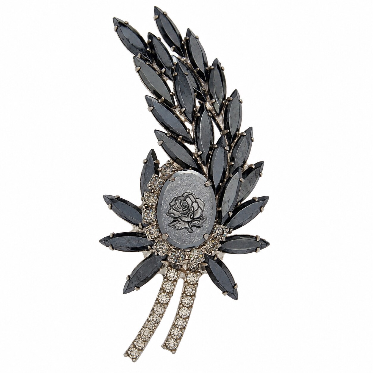 Front view of Hematite Oval Molded/Cut Brooch