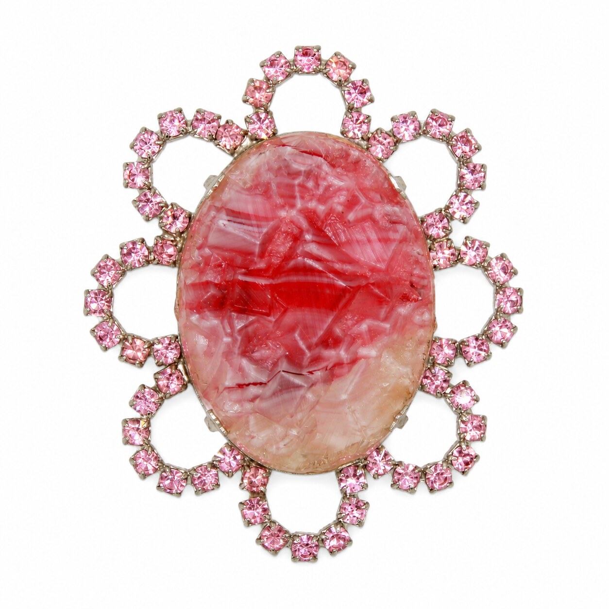 Front view of Pink Oval Molded/Cut Brooch