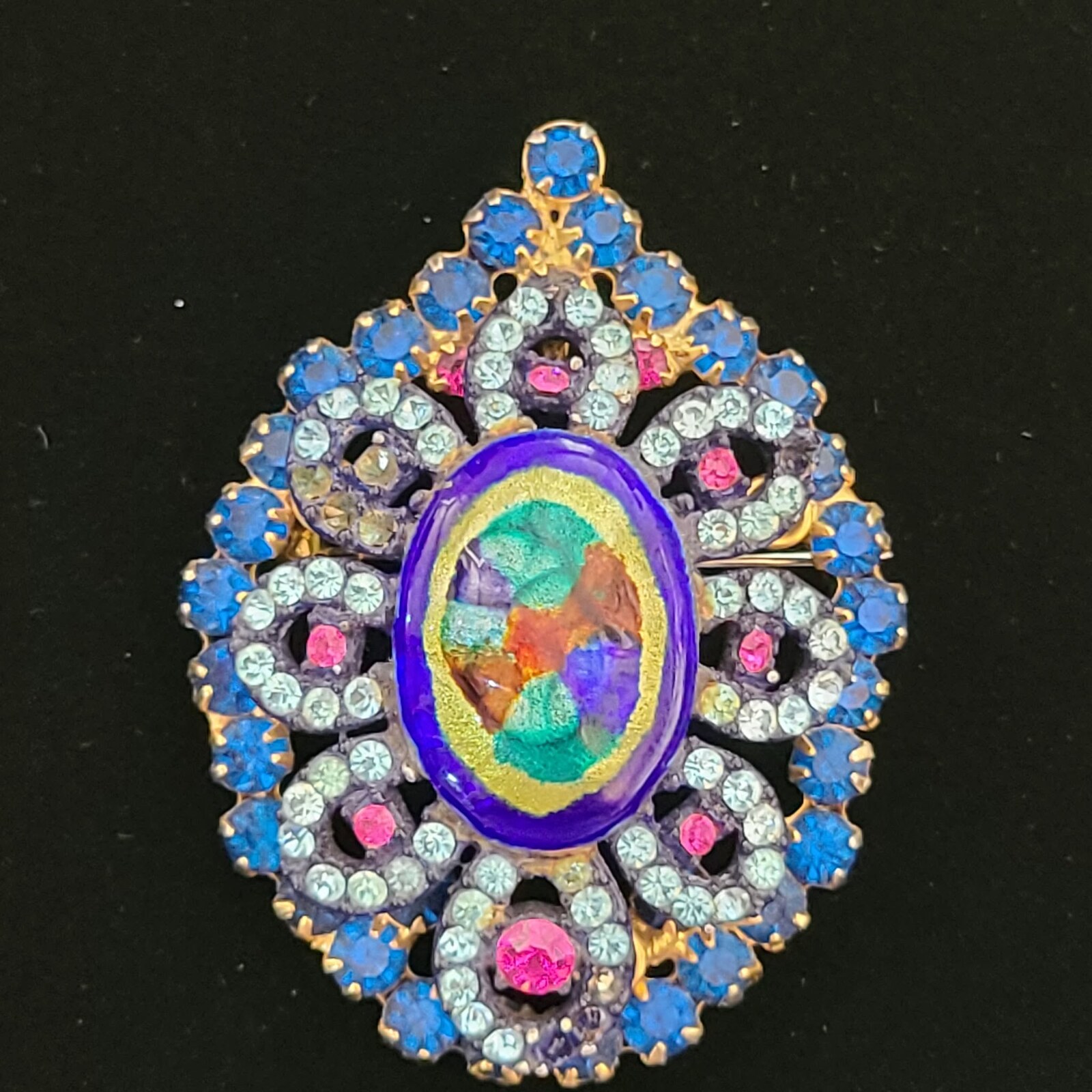 Front view of Blue Cabochons Painted(Hand/Transfer) Pin Pendant