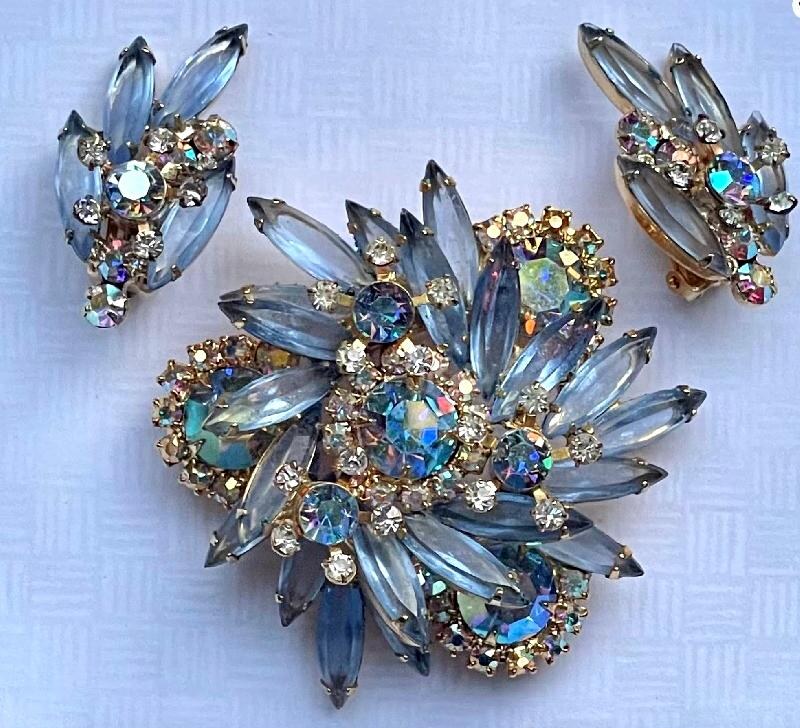 Front view of Blue Navettes Brooch