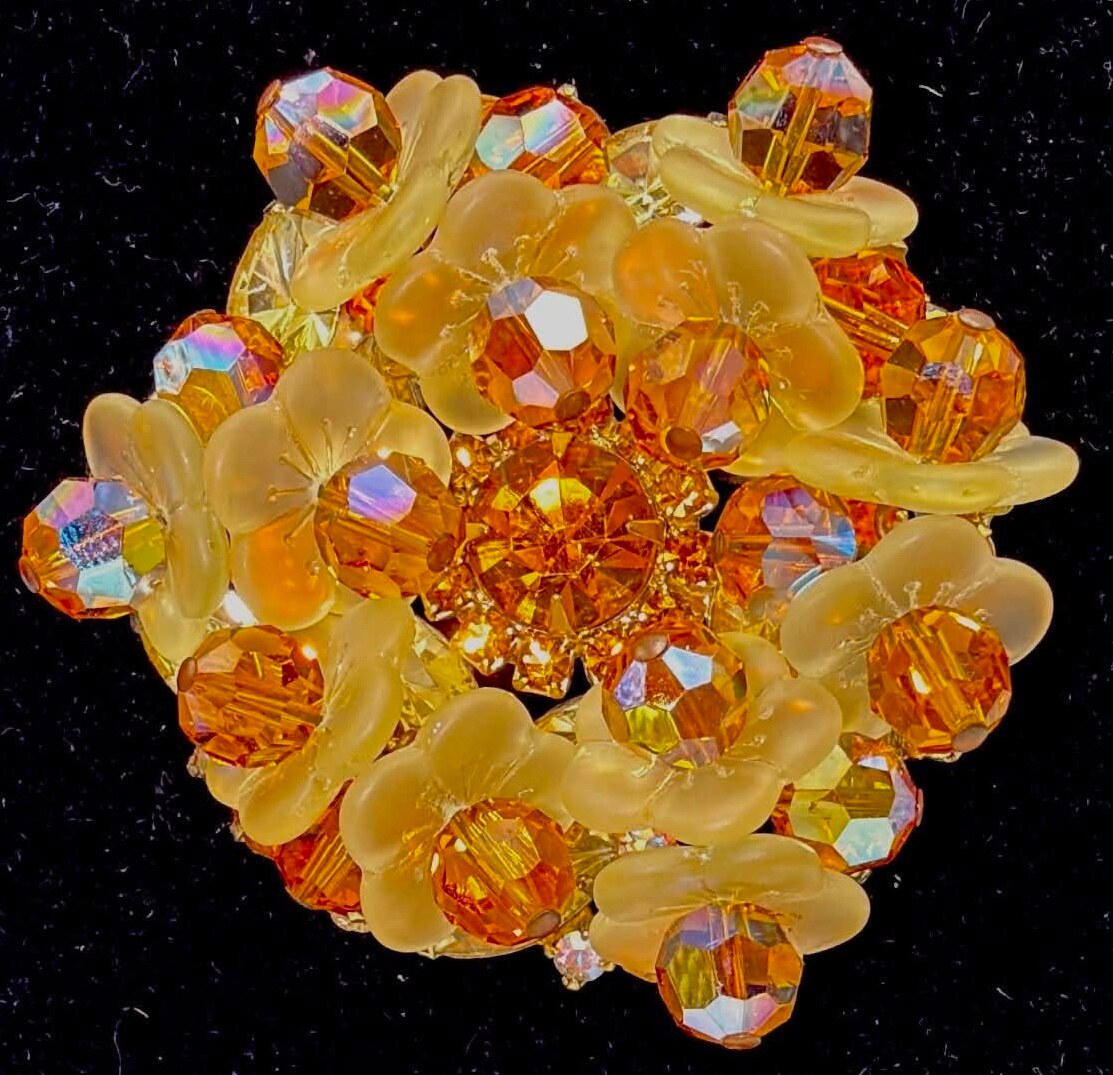 Front view of Orange Navettes Brooch