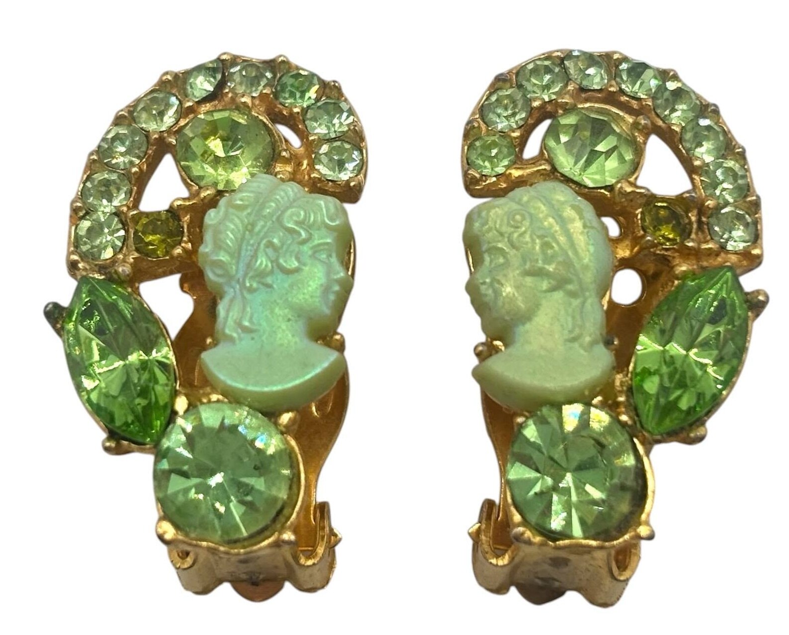 Front view of Green Navettes Molded/Cut Earrings Clip