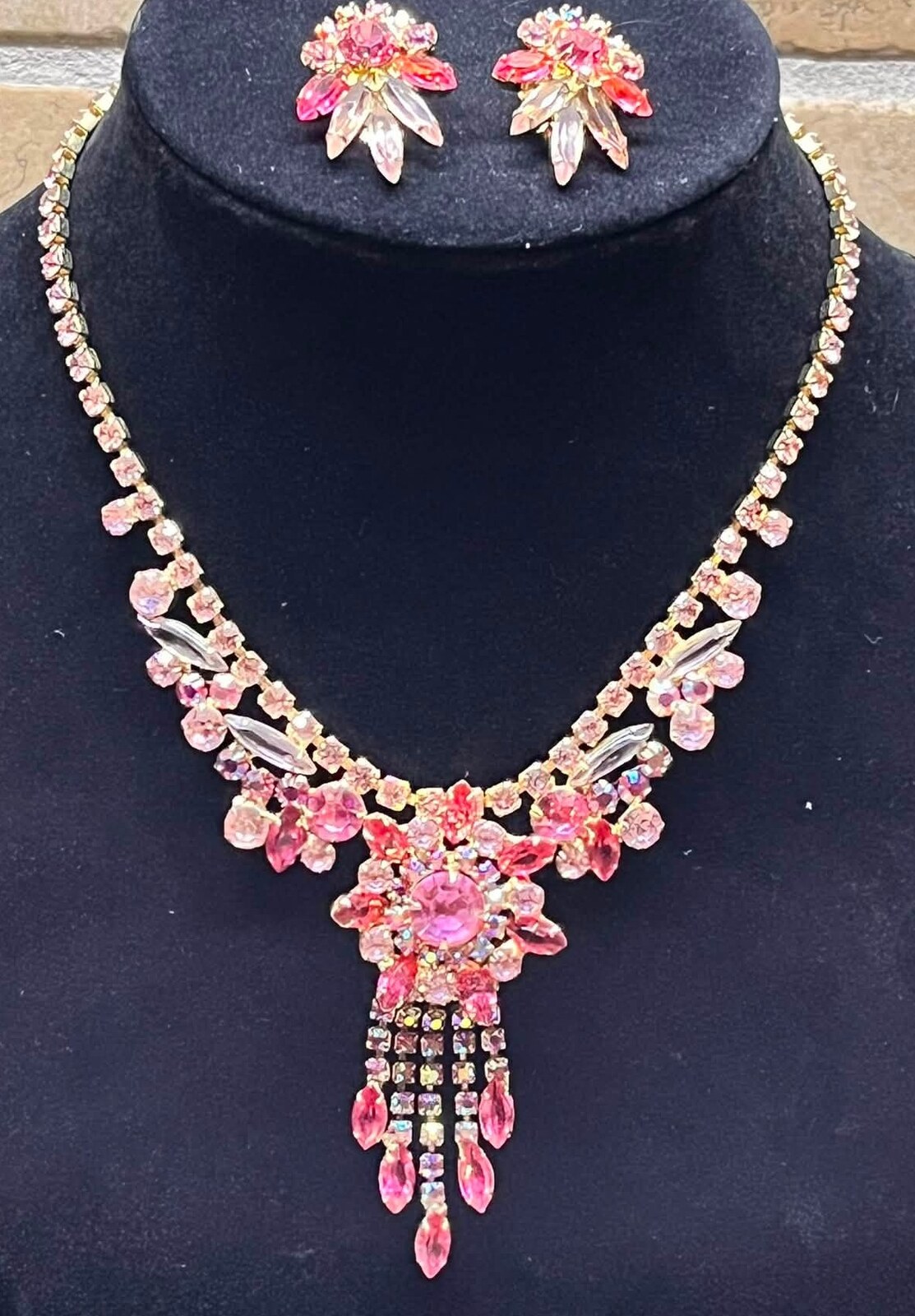 Front view of Pink Navettes Necklace
