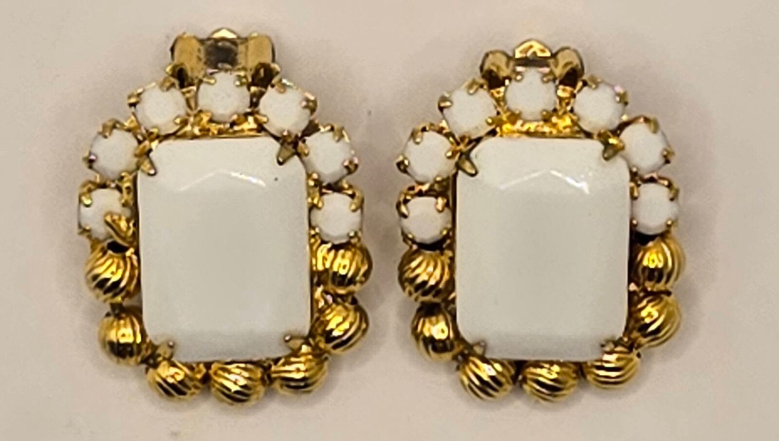 Front view of White (chalk Or Milk) Emerald Cut Earrings Clip