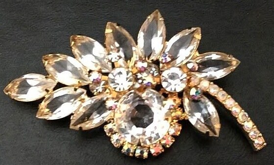 Front view of Clear Navettes Brooch